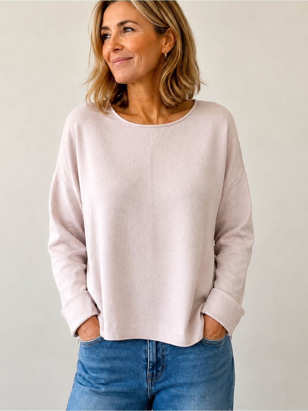 Eileen Fisher XS Pale Blush Boxy Oversized Knit Sweater Side Slits